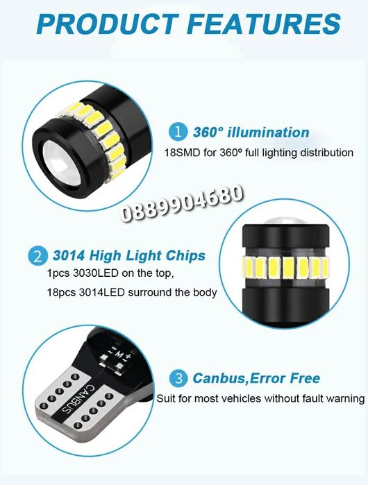 Лед Крушки Т10 *LED CANBUS* 12 V.