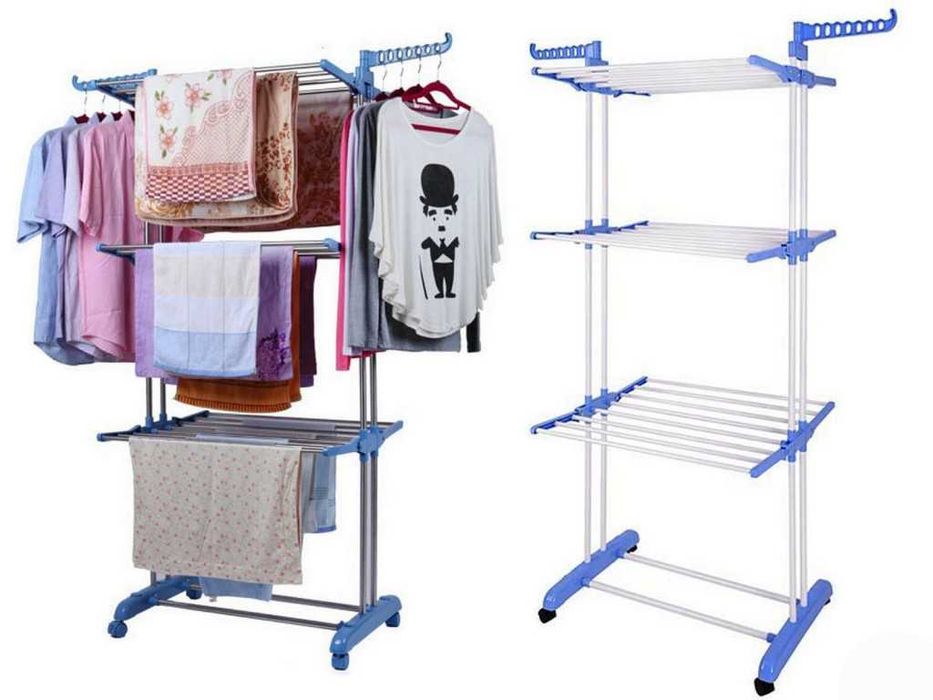 Сушилник за дрехи с 3 нива, колелца и опора за закачалкки