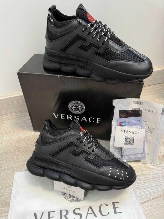 Adidasi VERSACE Chain Reaction Black - Unisex - Full Box - Produs Nou