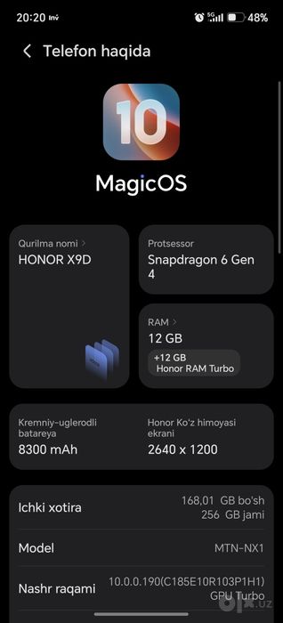 Honor x9d telefon sotiladi