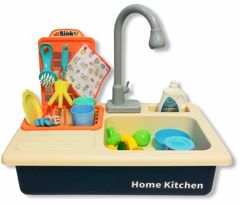 ГОЛЯМА мивка с ТЕЧАЩА вода 34см чешма 40см аксесоари кухненски прибори