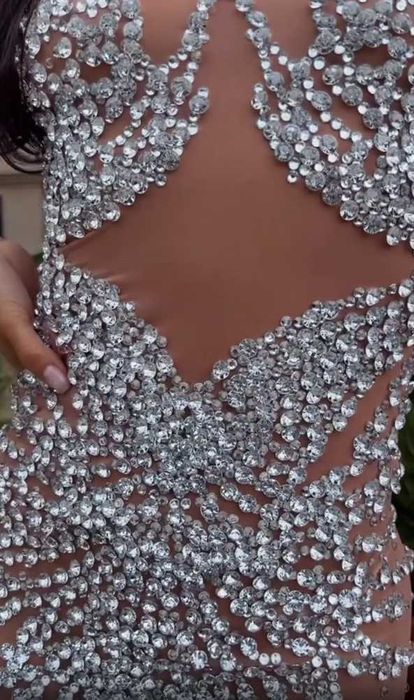 Къса официална рокля с камъни