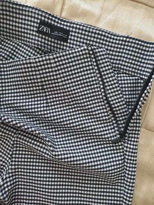 Pantaloni Zara skinny talie înaltă alb negru pepit pied de poule elastici M L