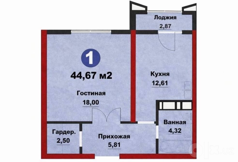 2-комнатная квартира 44 м², Мирзо-Улугбекский район, 6 этаж