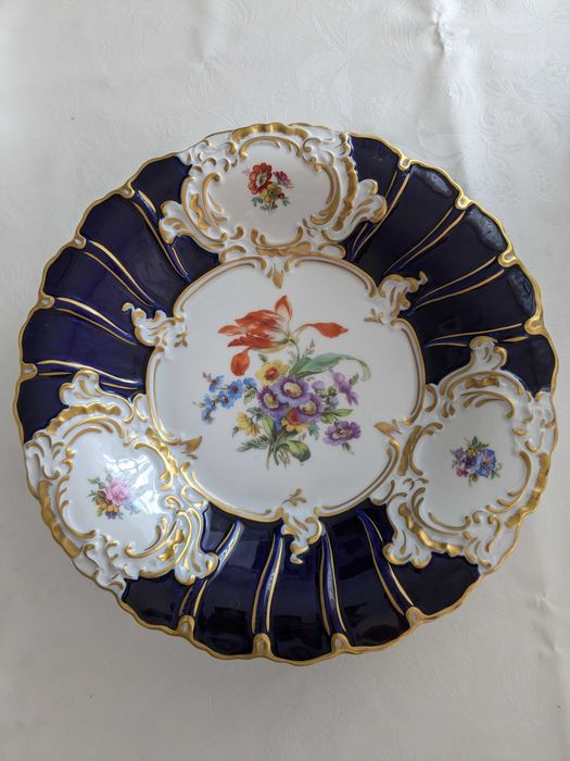 30см Sandizell Германия фарфор блюдо тарелка кобальт Мейсенский букет