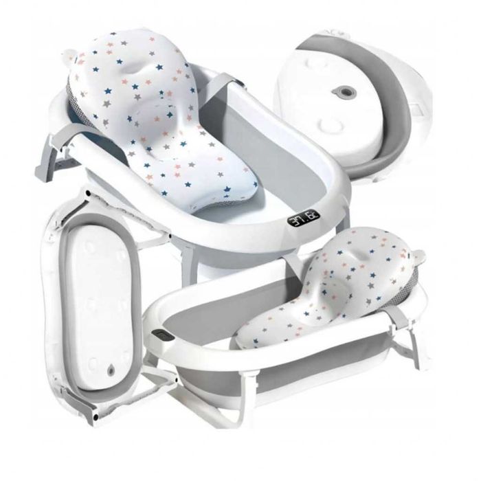 Вана за деца Ricokids RK-287, сгъваема,с термометър и вложка,бяло-сива