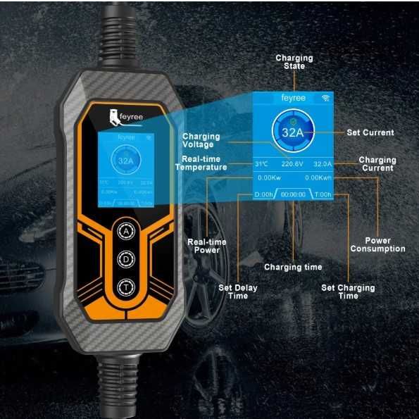 Мобилна Зарядна Станция за Електромобил Feyree Type2 32A 7KW Еднофазен Wi-Fi APP контрол Type2