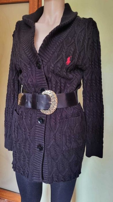 Cardigan lung, negru intens, lana 50%, bumbac 50%, marimea S