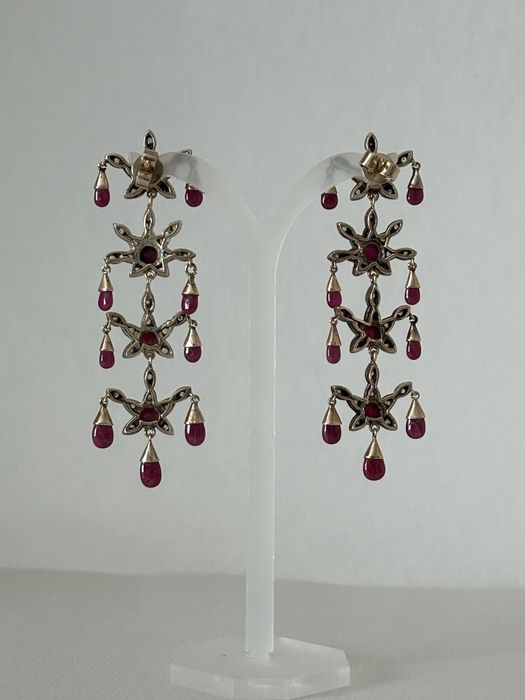 Cercei aur 14k, 17.86 CT rubine si diamante