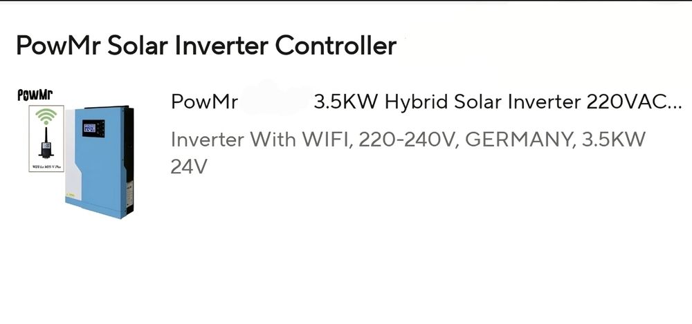 Invertor solar hibrid PowMr de 3,5 kW, cu wifi, 220 VAC, 24 V c.c.,