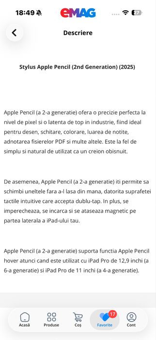 Apple Pencil generatia 2 NOU in cutie.