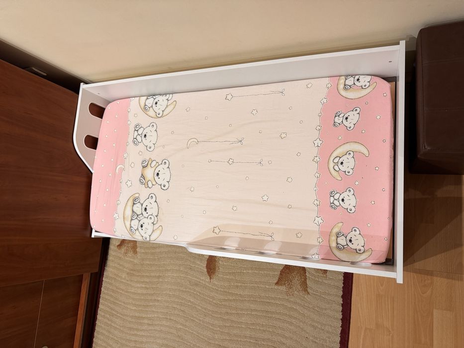 Pat colt jos copii toddlers lemn alb