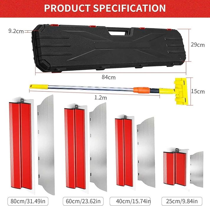 Set 4 gletiere otel inoxidabil – 25, 40, 60, 80 cm, maner – 0.8-1.3 m