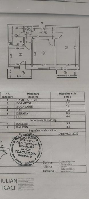 Vând apartament 2 camere etaj 4