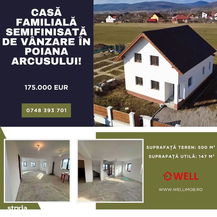 Casă familială semifinisată de vânzare în Poiana Arcusului!