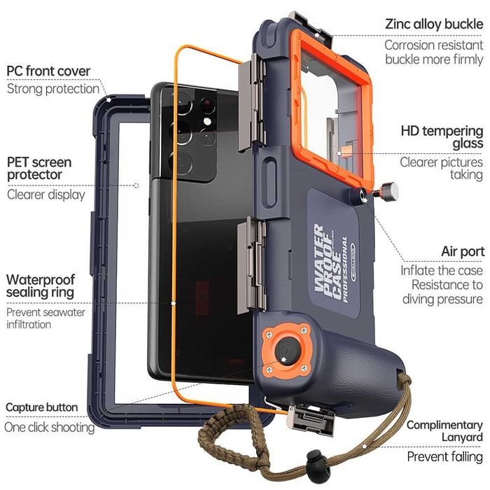 Калъф за гмуркане за телефони ShellBox Diving Waterproof Case до 6.8 инча, до 15 метра дълбочина