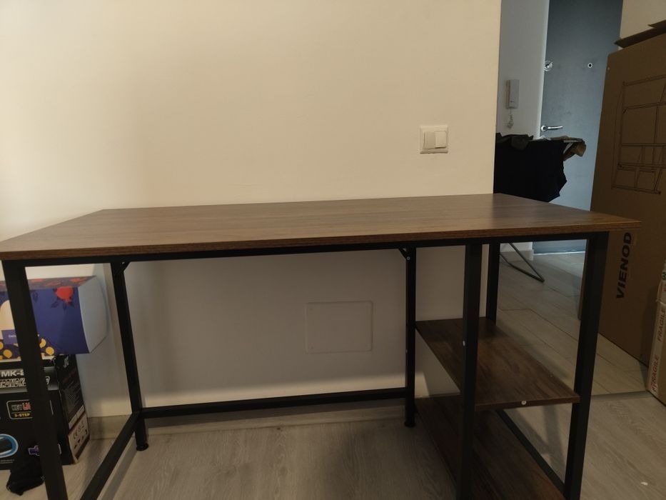 Industrial Desk 120x60 – Metal Frame – With Shelves – Brown/Black