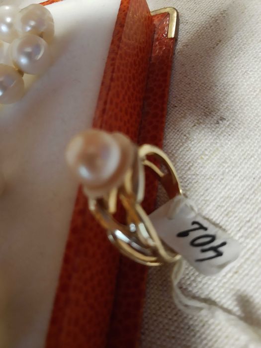 Пръстен,14 К,бяло,жълто златоРозова перла/ Мида,уникален,ръчен модел