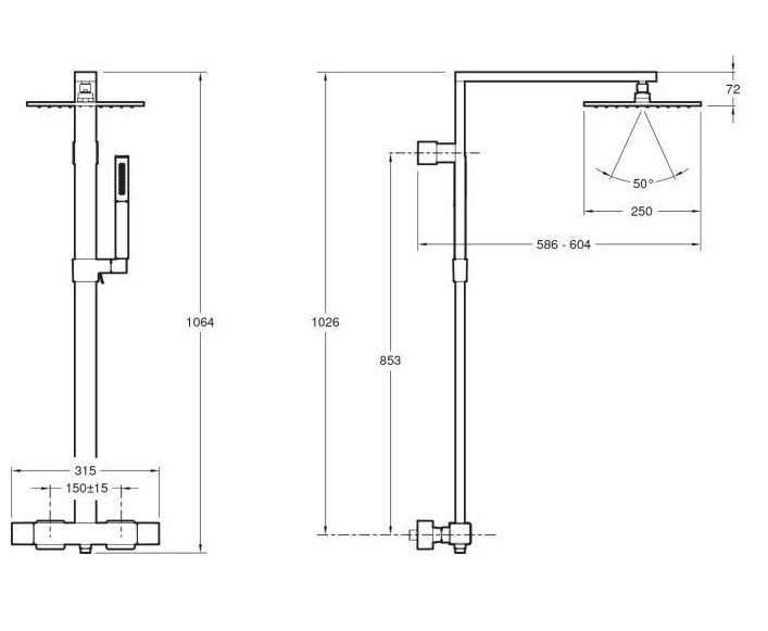 Душ колона с термостат и квадратна хром–Jacob Delafon Strayt E98321-CP