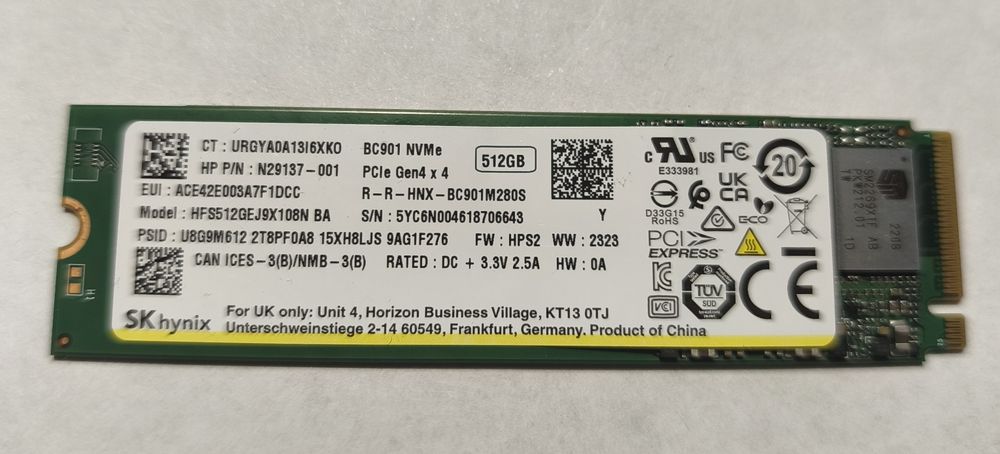 512gb SSD nvme Hynix Gen 4x4.5000mb/s скорость.В идеале,как новый!