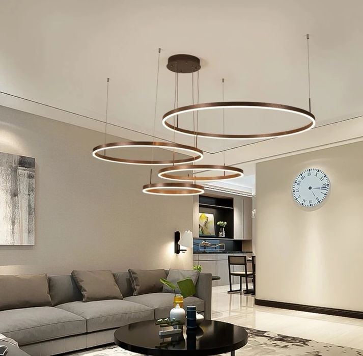 Кръгове, висящи светещи ЛЕД рингове златни, кафе, розово злато