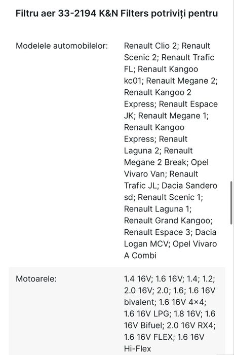Filtre aer K&N noi in cutie pentru diferite modele