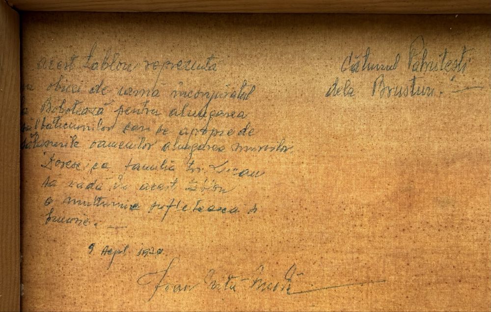Pictura naiva “Obiceiuri de iarna la Brusturi” semnat Ion Nita Nicodim 1978