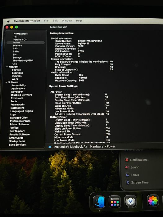 Macbook Air M1 89% 145 sikl