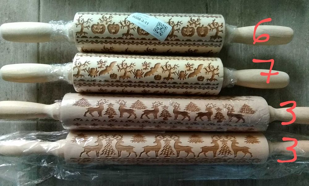 Дървена точилка, с релефни шарки за бисквитки, тесто, фондан, декор-