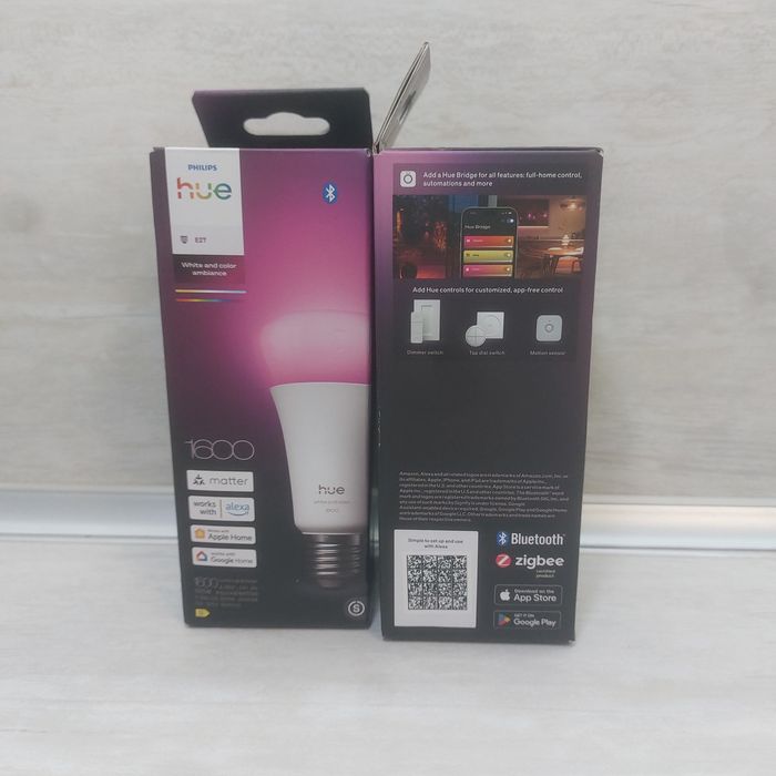 Нови 2 бр. Смарт LED Крушки Philips Hue E27 1600lm White & Colour Ambiance (Matter)