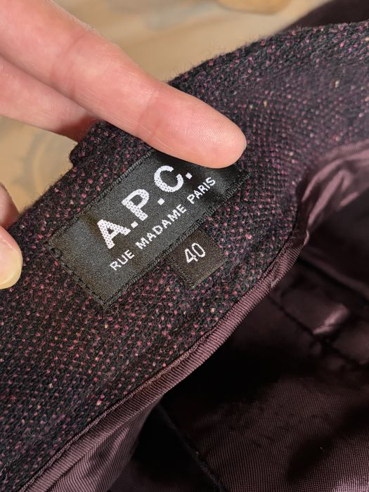 A.P.C., premium, 55% lână, pantaloni groși, texturați, vișiniu
