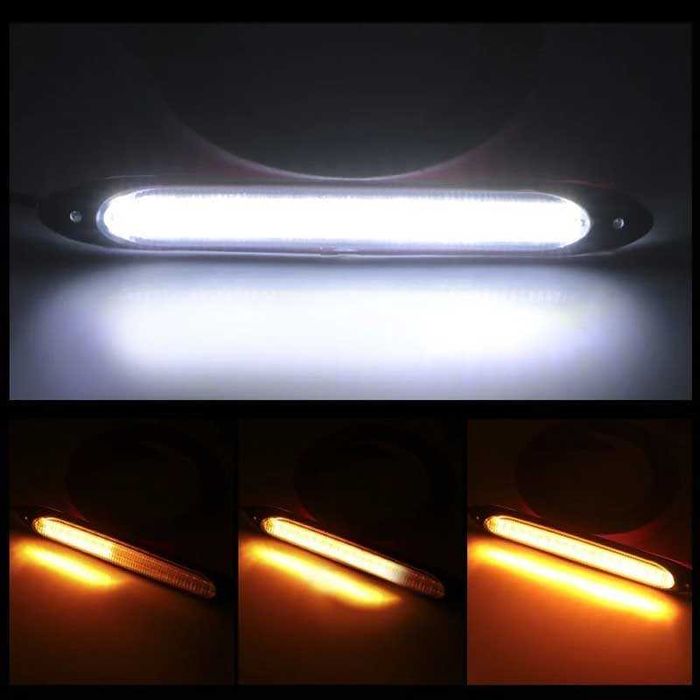 Дневни DRL LED гъвкави светлини с бягащ мигач 15.5см - 2 броя.