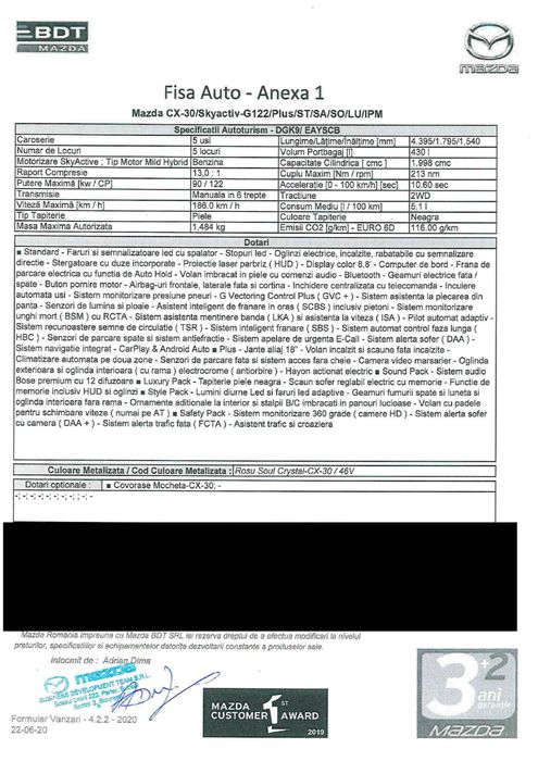 Mazda CX-30 2020, dotari full, camere 360, istoric 100% reprezentanta