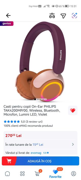 Casti Wireless copii Lumini LED Bluetooth PHILIPS JBL 520BT NouSigilat