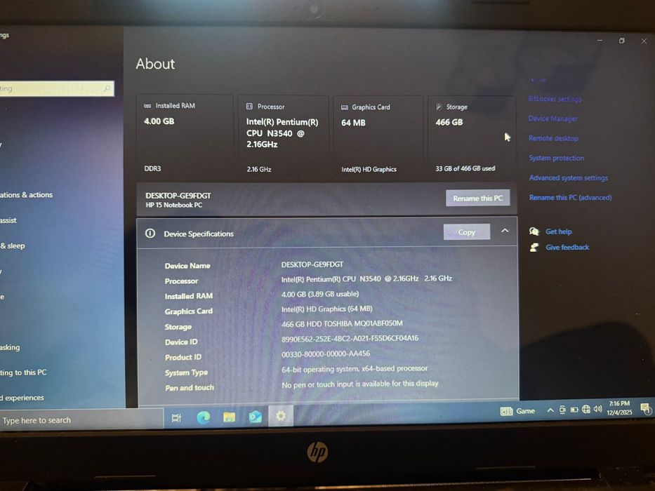 Laptop HP 15 (4 GB RAM)