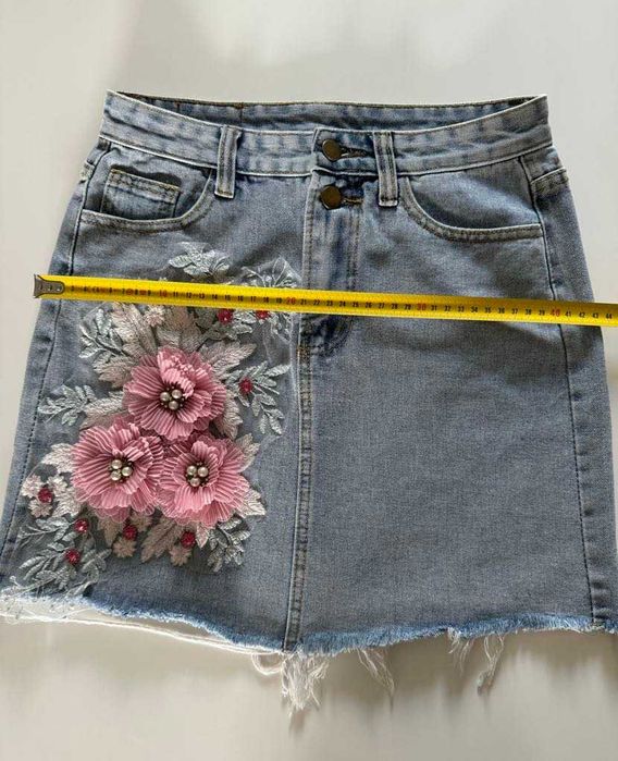 Пола деним с 3д цветя