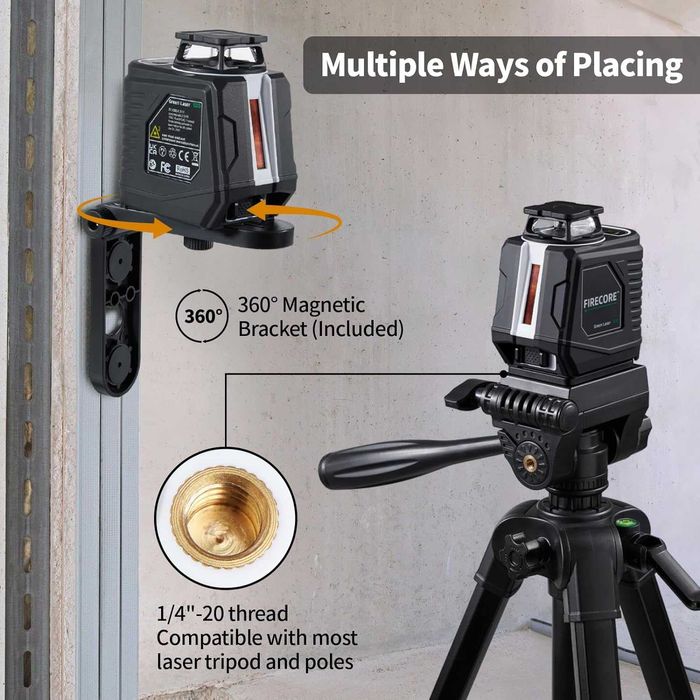 Лазерен нивелир Firecore 360° със статив, зелен самонивелиращ се