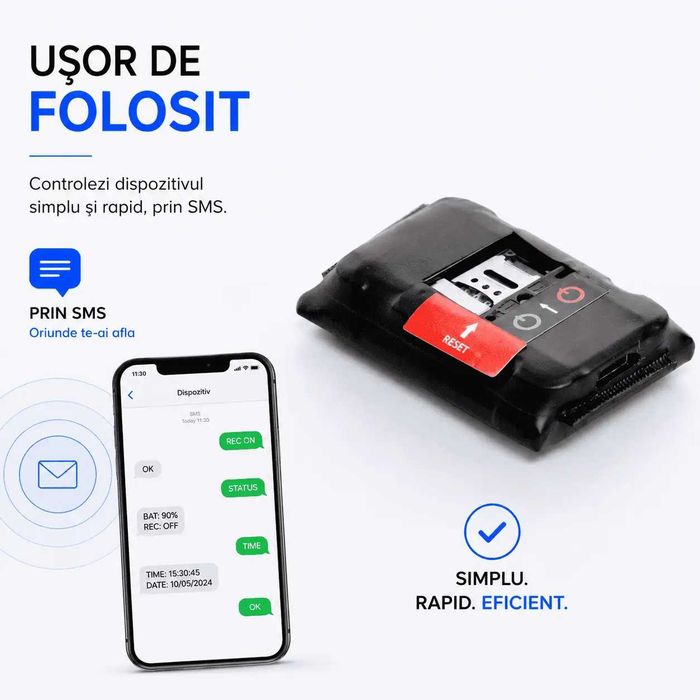 Microfon Spion si Reportofon Spion cu Localizare GPS si Control Prin SMS sau Aplicatie SMT SECURITY