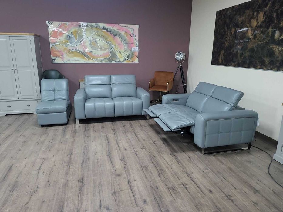 Сив кожен комплект дивани две двойки и табуретка