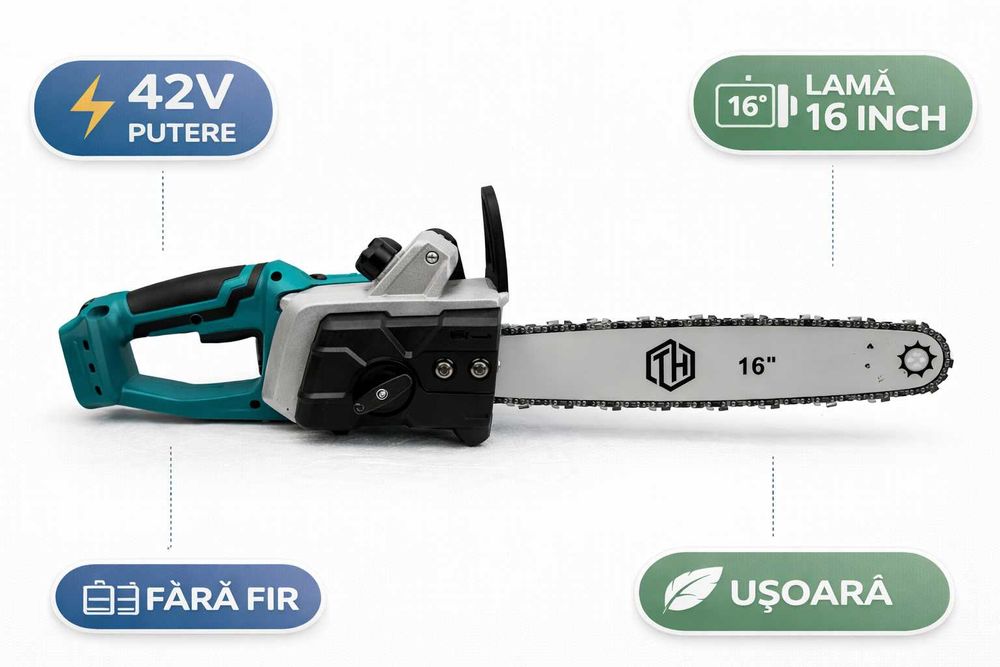 Drujba pe acumulator THO 42V lama 16 inch + 2 baterii