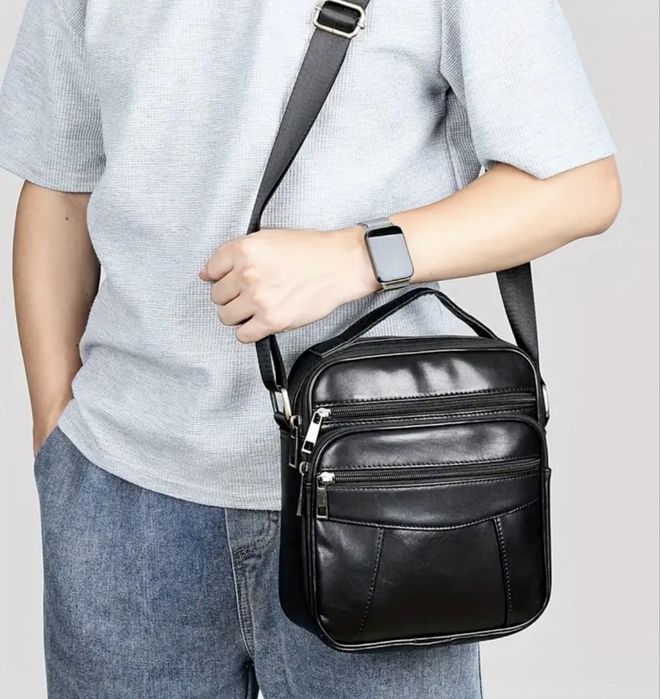 Мъжка кожена чанта за през рамо/Бутикова, Кафява и Черна -10%Промоция!