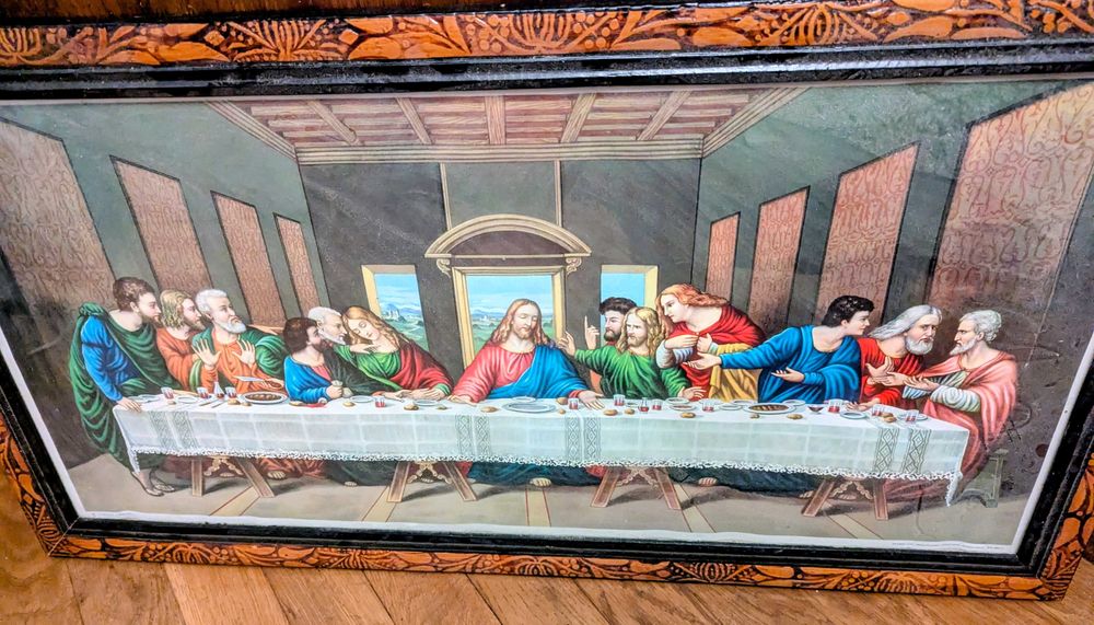 Tablou vechi „Cina cea de Taină” 86x46– rama sculptata