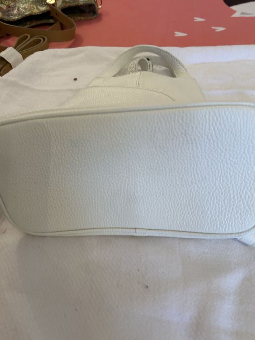 Rucsac alb piele si geanta miulticolora