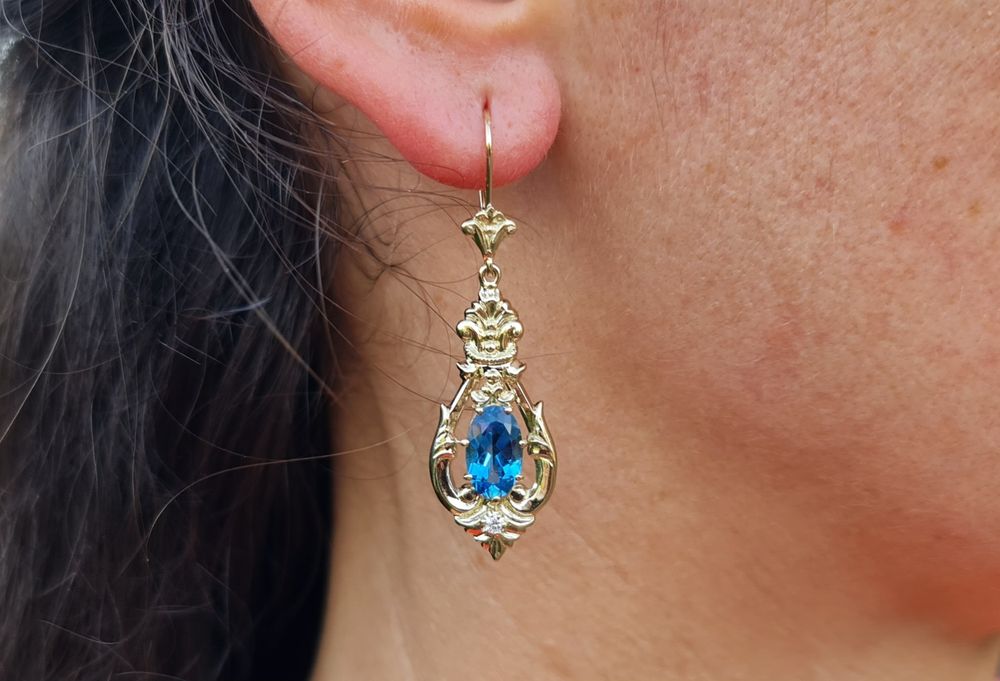 Cercei aur galben 14k topaz și diamante naturale