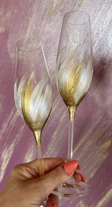 РАЗПРОДАЖБА!!! Рисувани сватбени ритуални чаши комплект от 2бр