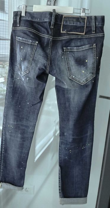 DSQUARED2 Blugi bleumarin cu pete & rupturi de design si mansete suflecate