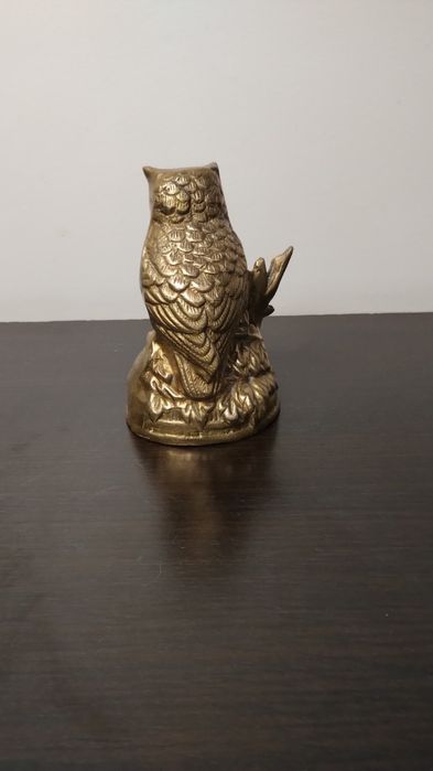 Бронзова фигура Бухал с птичка – декоративна статуетка