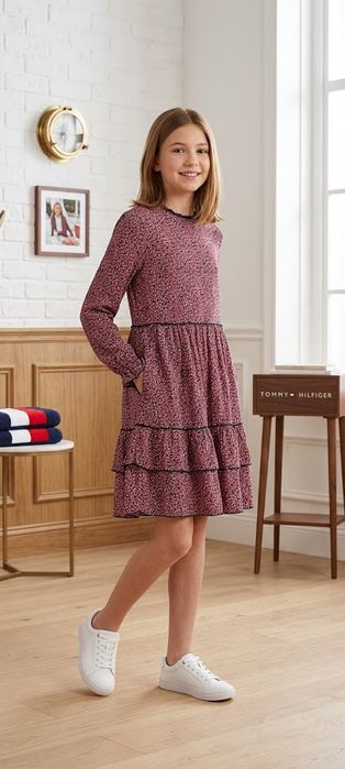 Елегантна детска рокля Tommy Hilfiger с флорален принт и волани