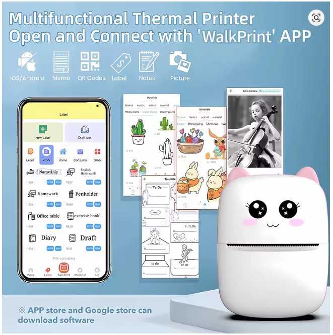 Mini Imprimanta Termica Portabila Bluetooth SIGILATA + 5 Role Stickere
