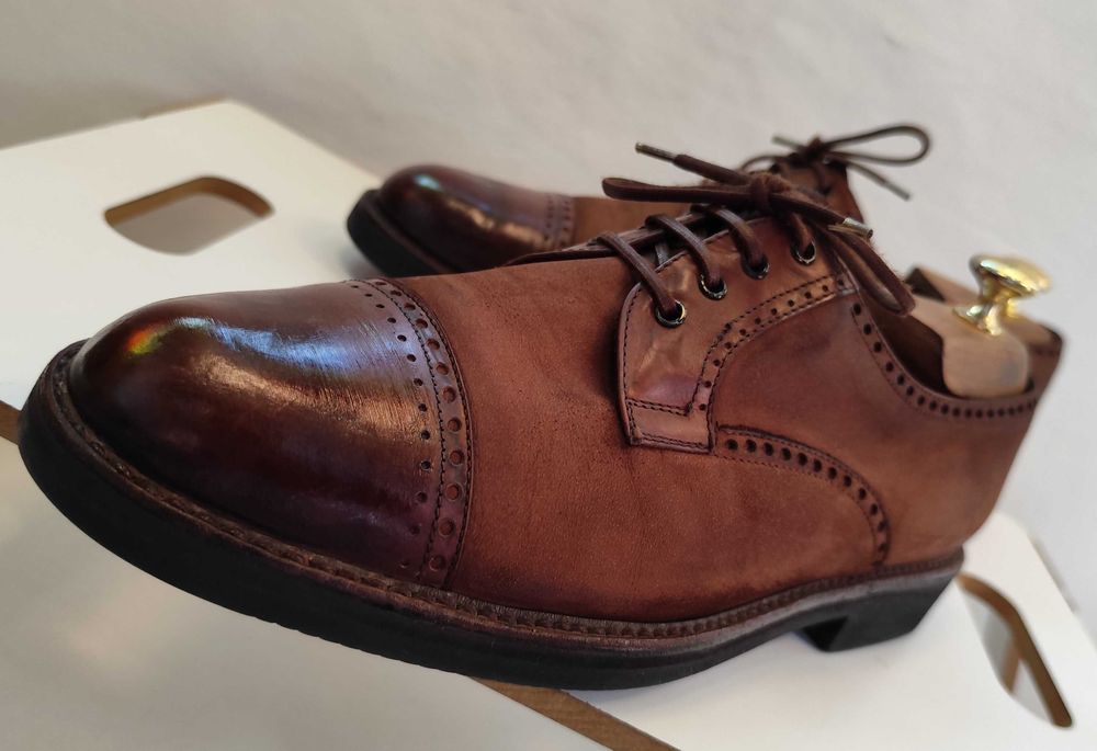 Pantofi derby 43 premium VIBRAM piele naturala moale suede